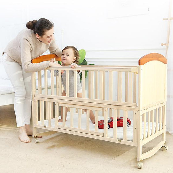 Solid Wood Baby Crib Cot with FREE Mattress - Natural - Model 899