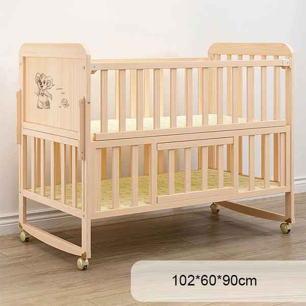 Solid Wood Baby Crib Cot with FREE Mattress - Natural - Model 898