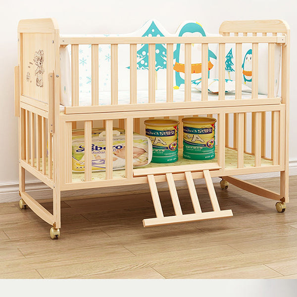 Solid Wood Baby Crib Cot with FREE Mattress - Natural - Model 898