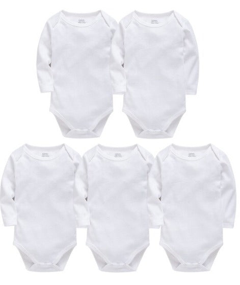5pc White Baby Bodysuit Vest - Long Sleeve White