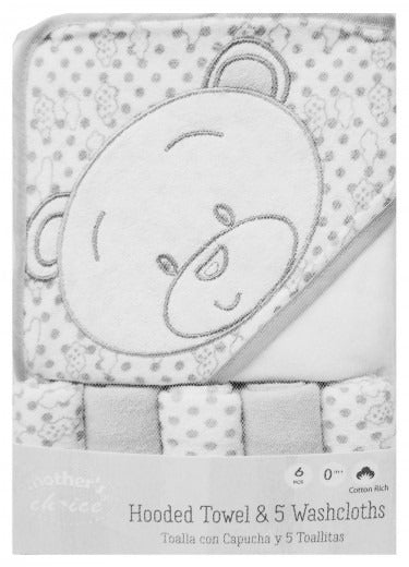 HOODED TOWEL & FACECLOTH SET 'SILVER BEAR'