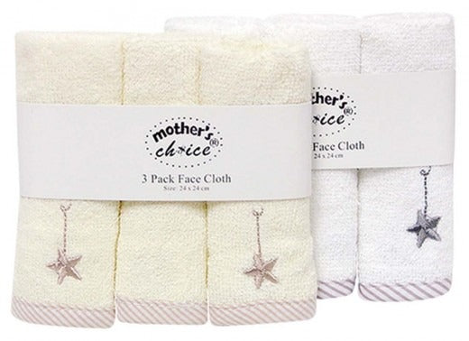 3 PACK EMBROIDED FACECLOTH SET 3 STAR RANGE