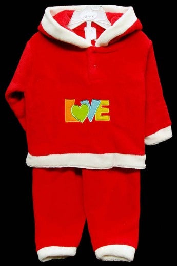 GIRLS CORAL FLEECE TRACKSUIT LOVE RED