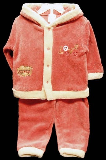 GIRLS CORAL FLEECE TRACKSUIT LOVE BUTTON DOWN