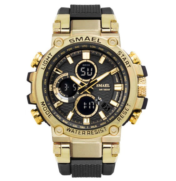 Smael Metal Case Multifunctional Digital Analog Watch - Black Gold