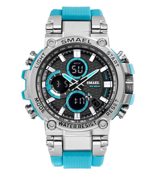 Smael Metal Case Multifunctional Digital Analog Watch - Light Blue