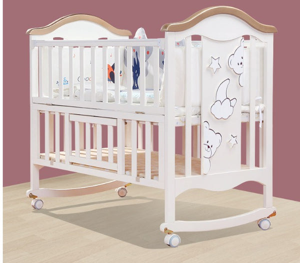 Solid Wood Baby Crib Cot - Model 598 - White