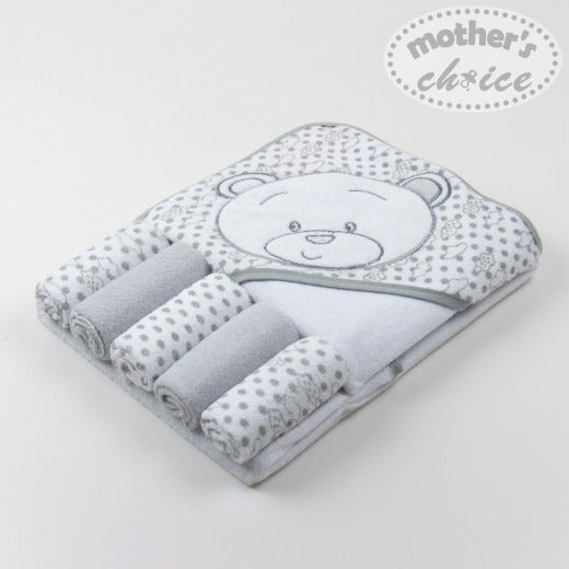 HOODED TOWEL & FACECLOTH SET 'SILVER BEAR'