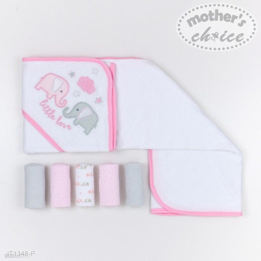 HOODED TOWEL WITH 5 FACECLOTHS 'ELIE'