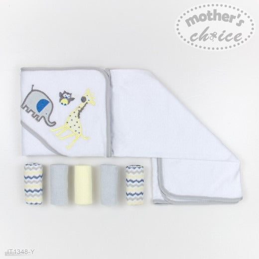 HOODED TOWEL WITH 5 FACECLOTHS 'GIRAFFE'