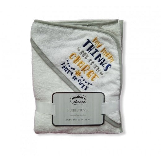 100% COTTON HOODED TOWEL 'MY MUM THINKS SHE IS IN CHARGE'