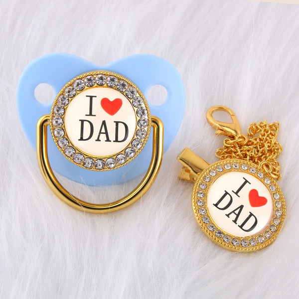 Baby Bling Dummy Pacifier - I Love Dad Blue