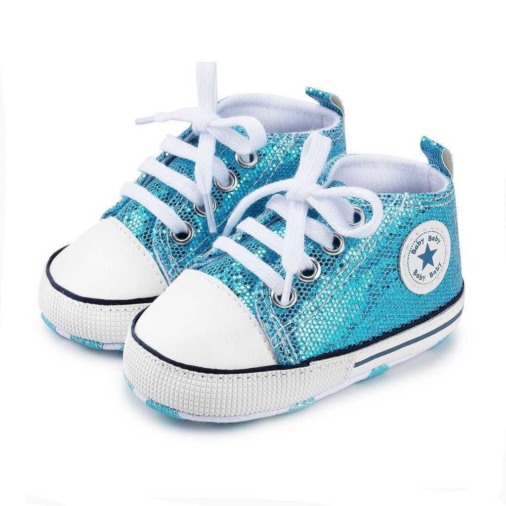 Infants Anti-slip Soft Sole Bling Canvas Sneakers - Blue