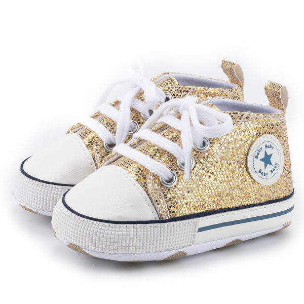 Infants Anti-slip Soft Sole Bling Canvas Sneakers - Gold