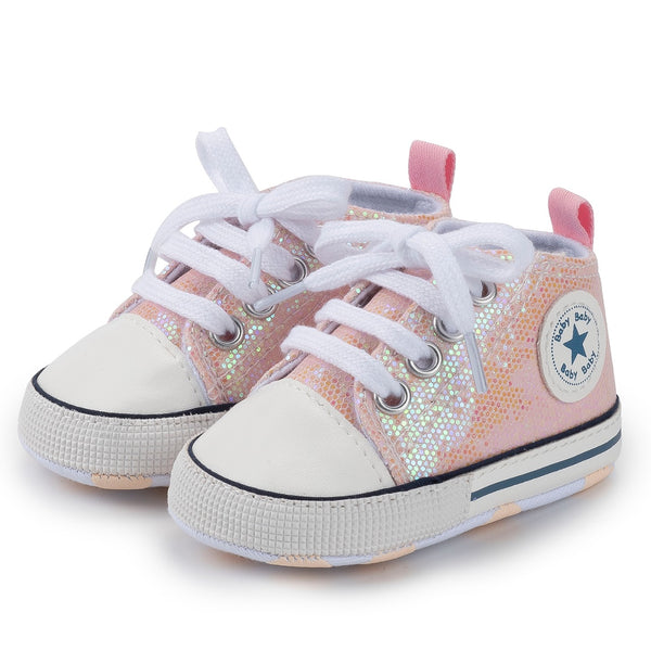 Infants Anti-slip Soft Sole Bling Canvas Sneakers - Light Pink