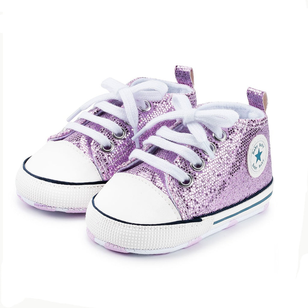 Infants Anti-slip Soft Sole Bling Canvas Sneakers - Purple