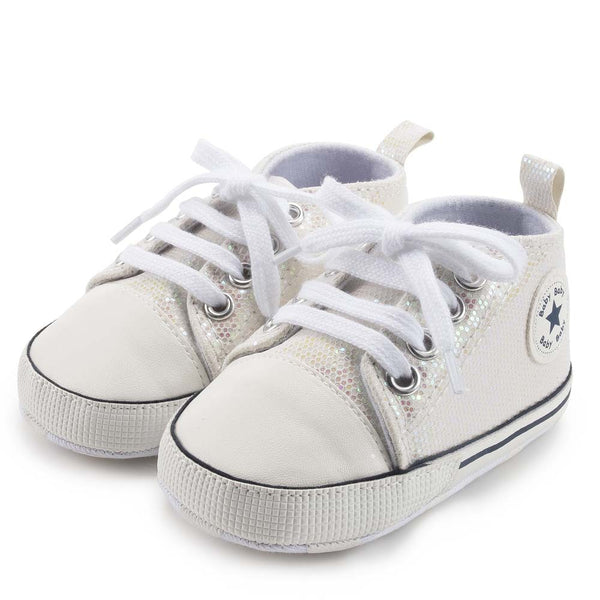 Infants Anti-slip Soft Sole Bling Canvas Sneakers - White