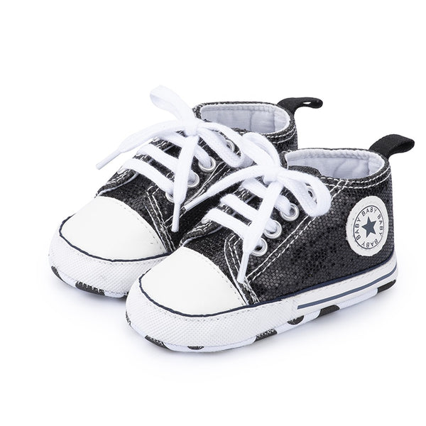 Infants Anti-slip Soft Sole Bling Canvas Sneakers - Black