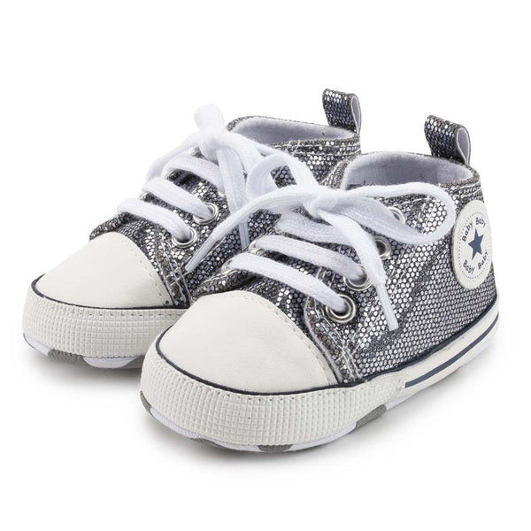 Infants Anti-slip Soft Sole Bling Canvas Sneakers - Grey