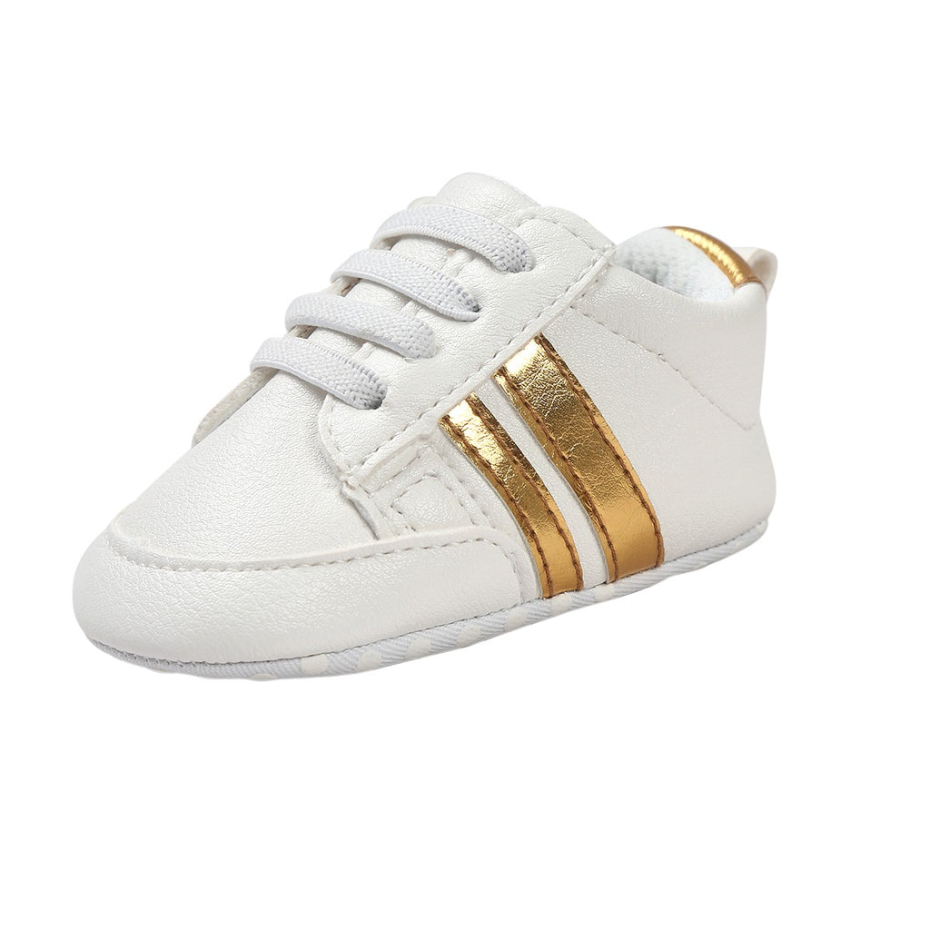 Infants Anti-slip Soft sole Sneakers - White with Gold Edge