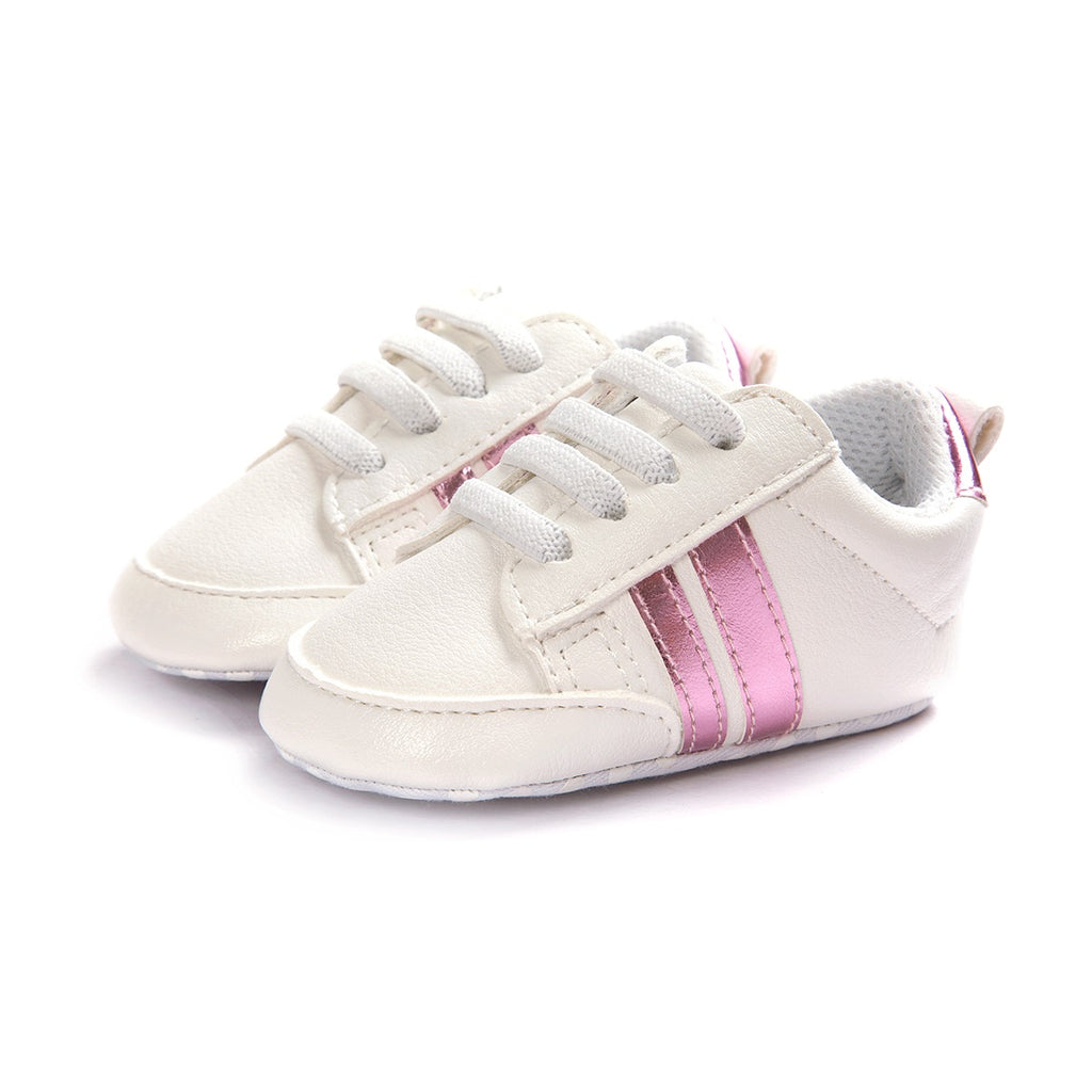 Infants Anti-slip Soft sole Sneakers - White with Pink Edge