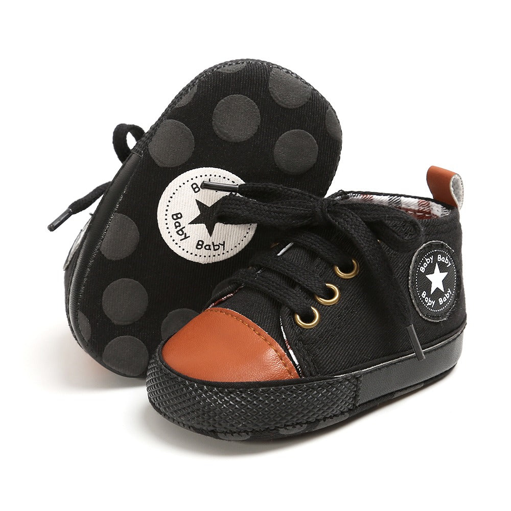 Infants Anti-slip Soft Sole Canvas Sneakers - Black & Brown