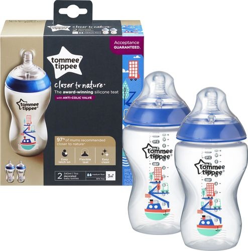 Tommee Tippee Closer to Nature Bottle 340ml 2 Pack Decorated Boy