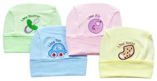 INFANTS 100% COTTON BEANIES PASTAL EMBROIDED