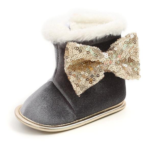 Infants Anti-slip Winter Flannel Bowknot Boot - Grey