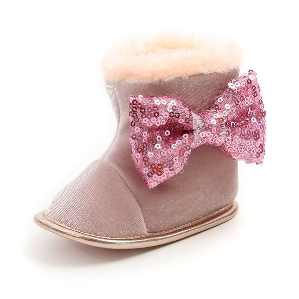 Infants Anti-slip Winter Flannel Bowknot Boot - Pink