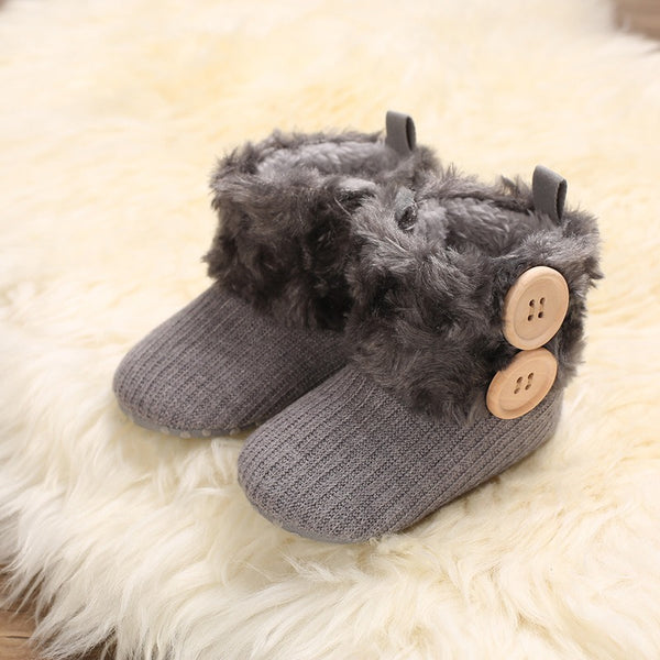 Infants Anti-slip Winter Crocket Fleece Button Up Shoe