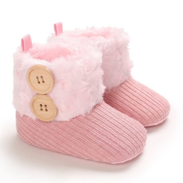 Infants Anti-slip Winter Crocket Fleece Button Up Shoe