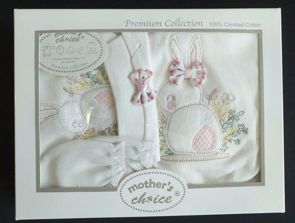 INFANT 5PC LAYETTE GIFT SET PINK 'BUNNY'