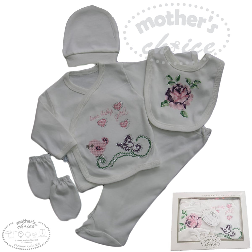 INFANT 5PC LAYETTE GIFT SET PINK 'BABY GIRL'