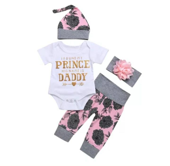 4PC INFANT BODYSUIT PANTS HAT SET - FOUND MY PRINCE AND HIS NAME IS DADDY