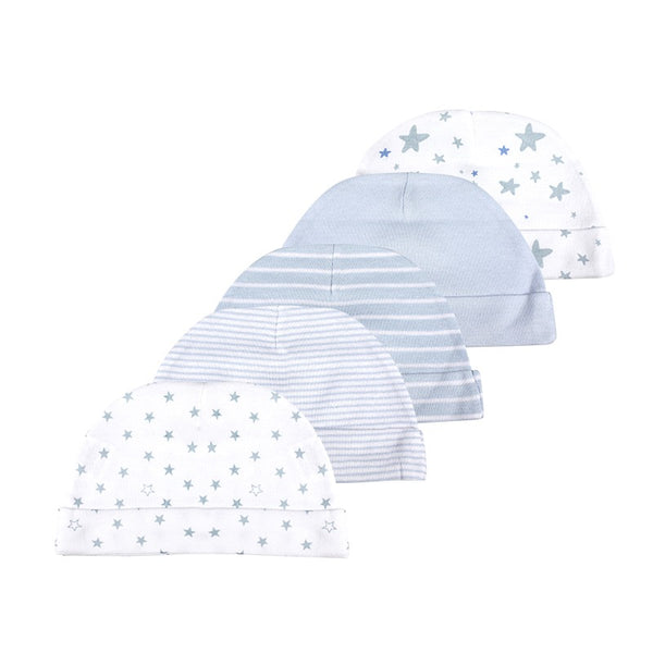 100% COTTON 5PC BABY HAT SETS - STARS BLUE