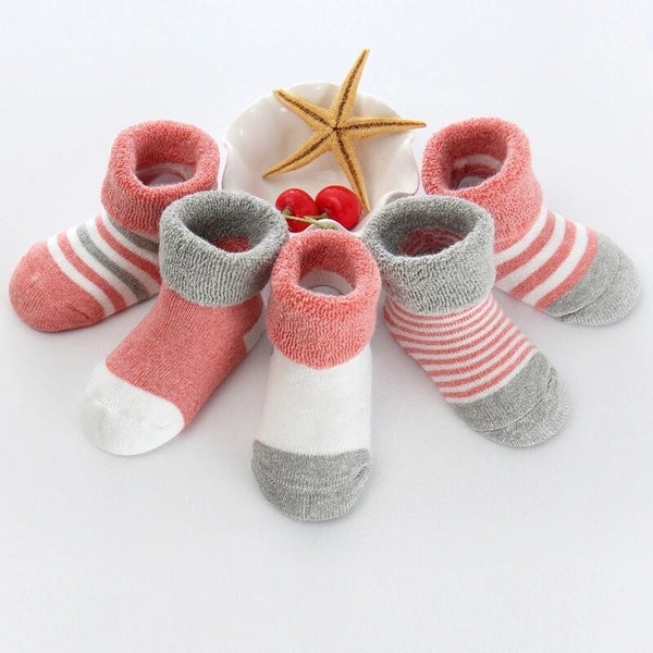 5 PAIRS INFANT SOCKS - PINK AND GREY