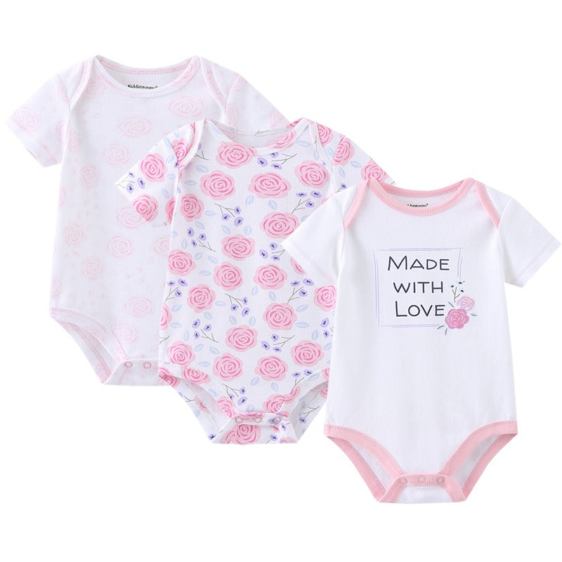 100% COTTON 3PC ROMPER BODYSUIT SET-  MADE WITH LOVE