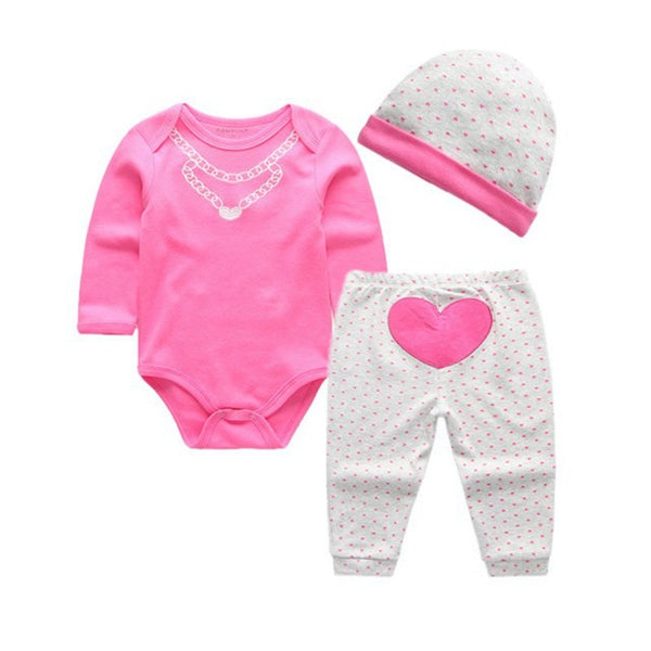 3PC INFANT BODYSUIT PANTS HAT SET - PINK HEART