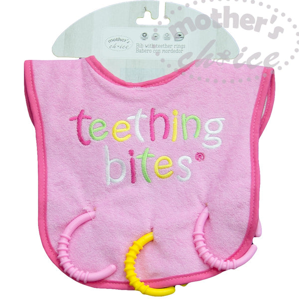 BABY BIB WITH TEETHER RINGS - TEETHING BITES - PINK