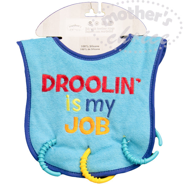 BABY BIB WITH TEETHER RINGS - DROOLING IS MY JOB - BLUE