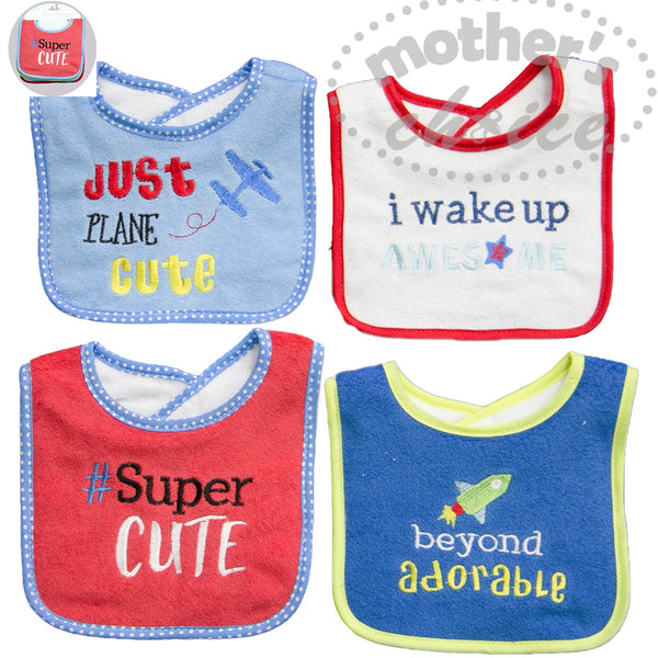 BABY 4 PACK EMBROIDED DRIBBLE PROOF BIB - PLANE CUTE