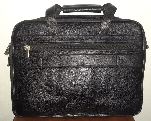 Genuine Indian Buffalo Leather Laptop Bag with Extender - Black