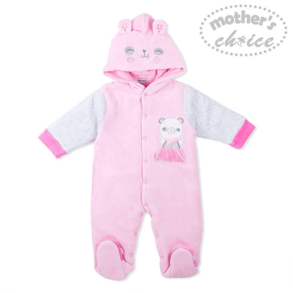 INFANTS BABY PADDED VALOUR GROWER WITH HOODIE - BEAR PINK
