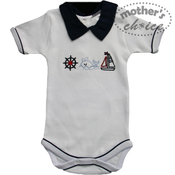 100% TURKISH COTTON BABY EMBROIDED ROMPER BODYSUIT- NUATICAL