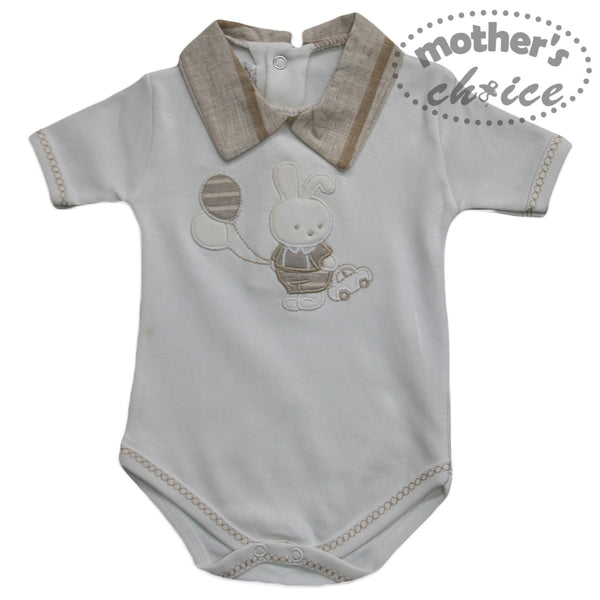 100% TURKISH COTTON BABY EMBROIDED ROMPER BODYSUIT- BUNNY