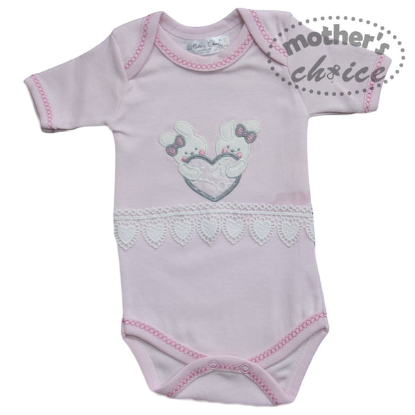 100% TURKISH COTTON BABY EMBROIDED ROMPER BODYSUIT- BUNNY LOVE