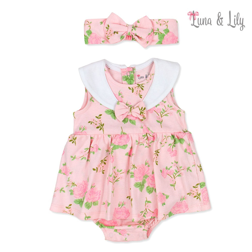 LUNA & LILY 2PC BABY SLEEVELESS DRESS SET - ROSES