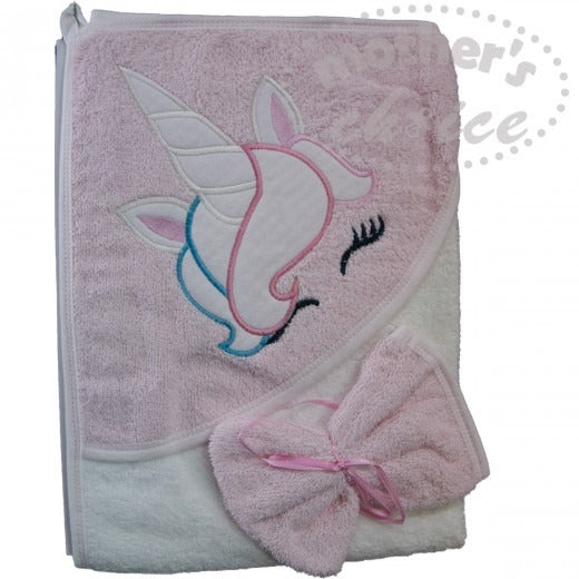 100% COTTON INFANTS HOODED TOWEL & FACECLOTH 'UNICORN'