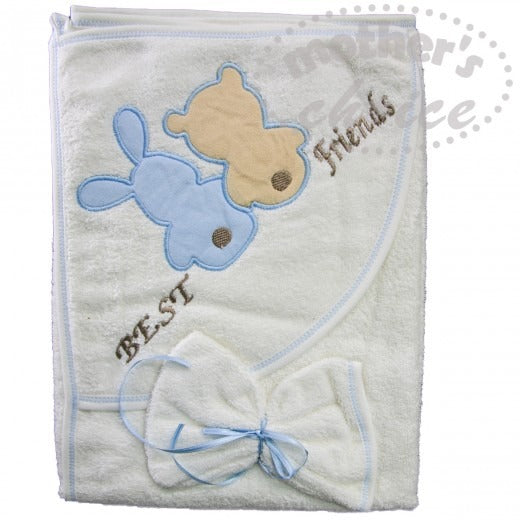 100% COTTON INFANTS HOODED TOWEL & FACECLOTH 'BEST FREINDS'